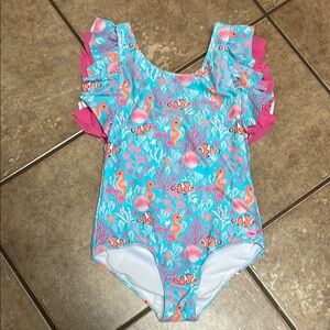 Colorful Ruffled Sleeves One Piece Swimsuit